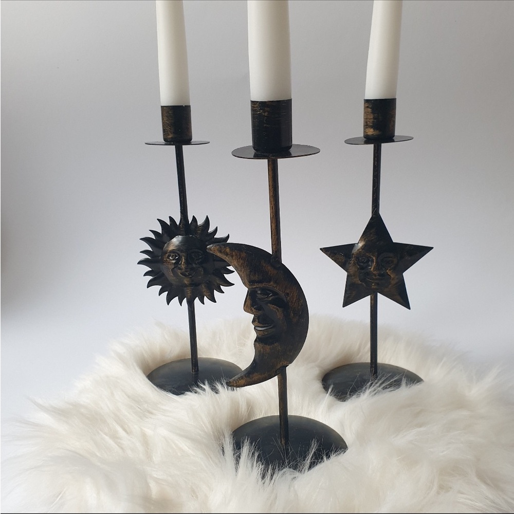 Vintage Celestial Set of 3 Candleholders